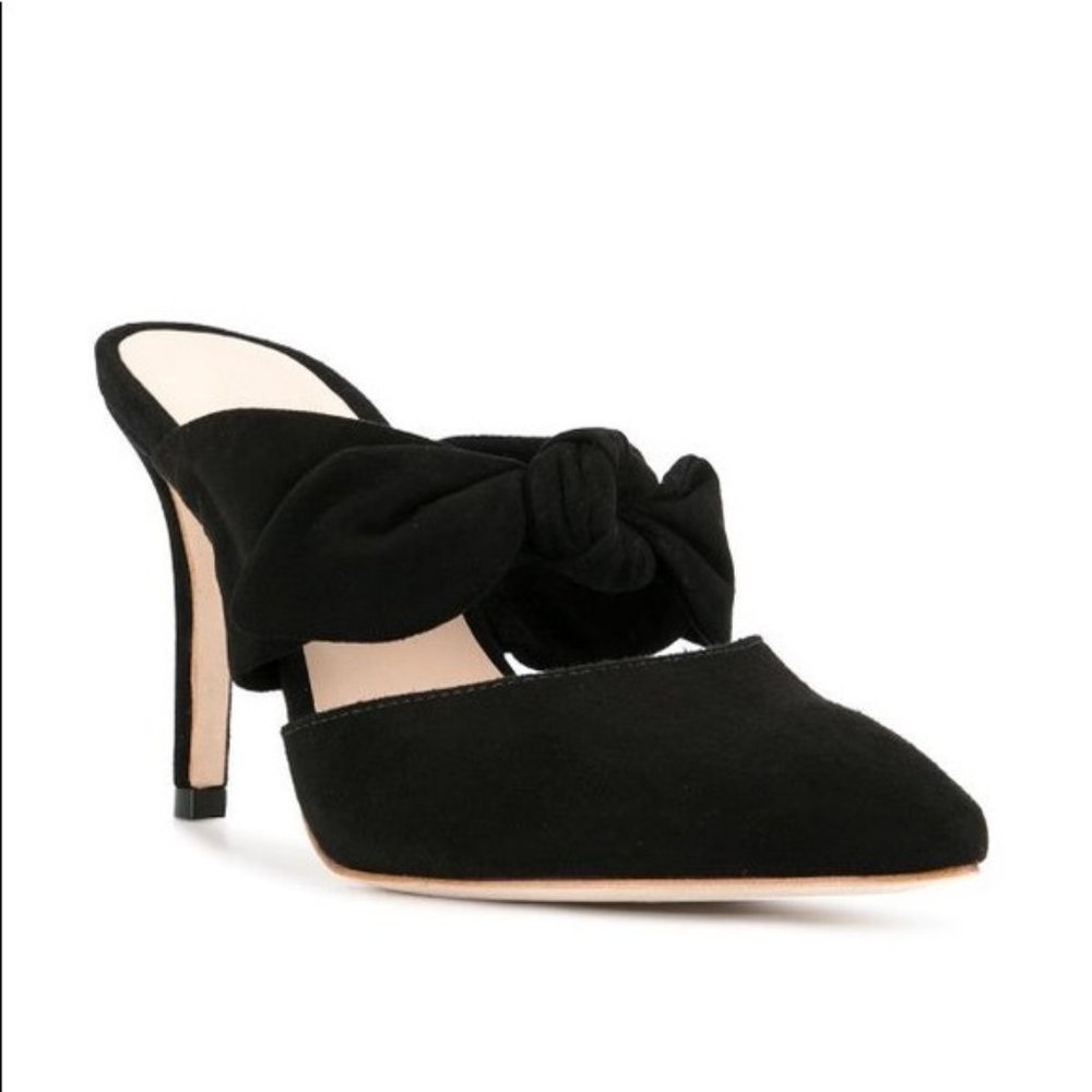 LOEFFLER RANDALL Black Flora Suede Bow Mules 10